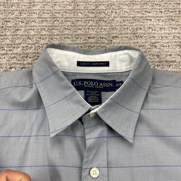 US Polo Assn. Shirt Men Small S Gray Blue Striped Button Down Short Sleeve - Picture 4 of 11